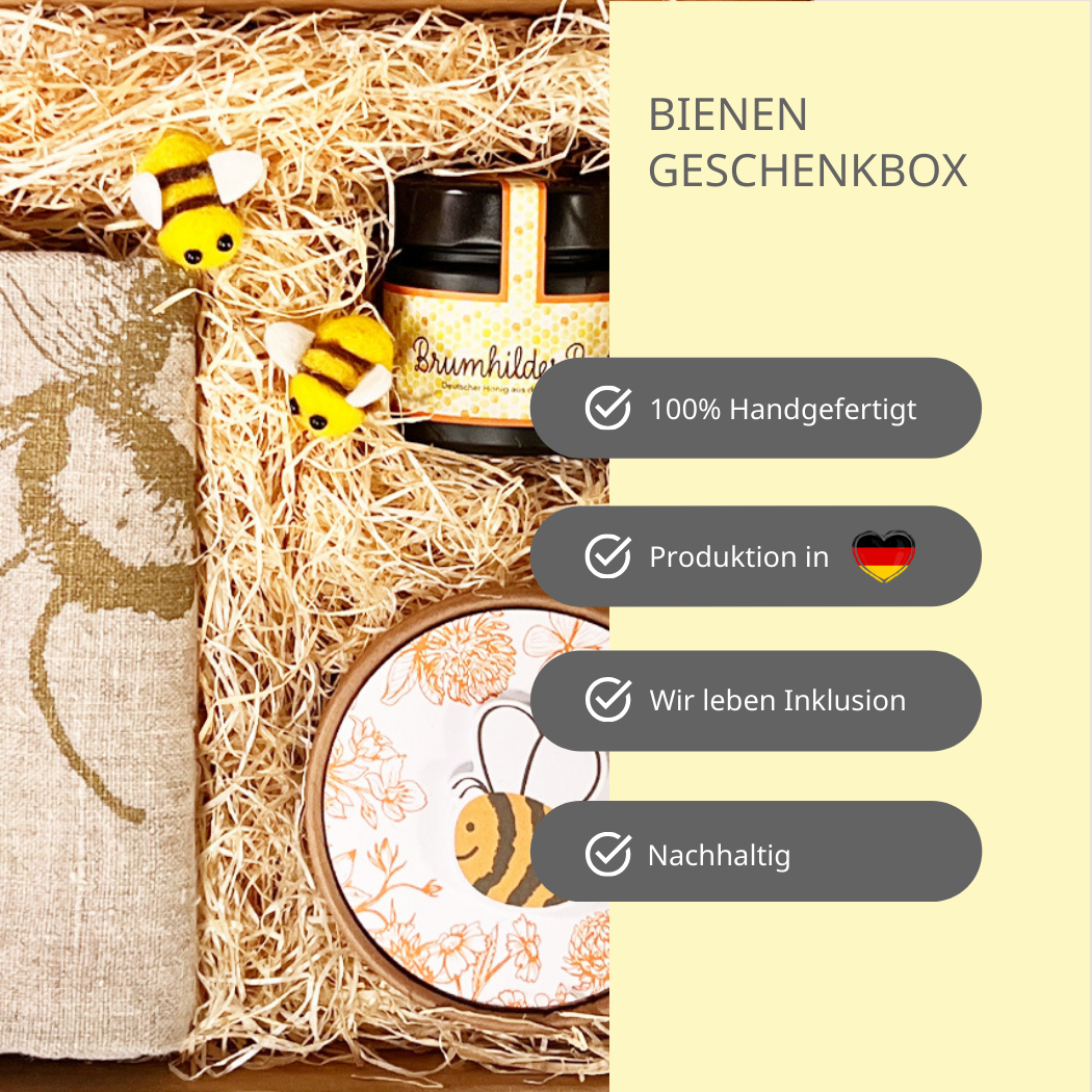 Bienegarten Box mit Saattgut und hochwertigem Geschirrtuch - Warum du diese Box kaufen solltest – 100 % handgemacht- Produktion in Deutschland- Wir leben Inklusion- nachhaltig