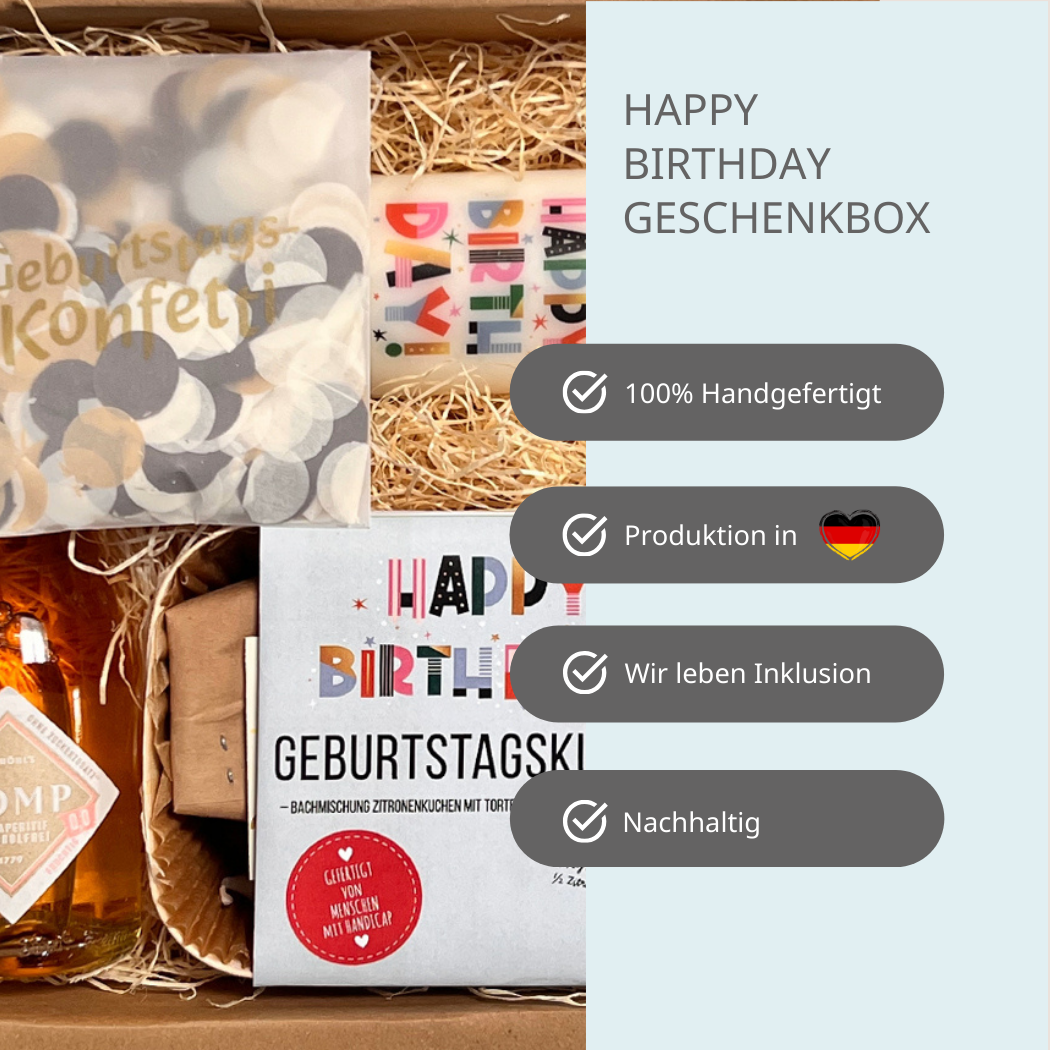 Geschenkbox Geburtstag-Warum du diese Box kaufen solltest – 100 % handgemacht- Produktion in Deutschland- Wir leben Inklusion- nachhaltig