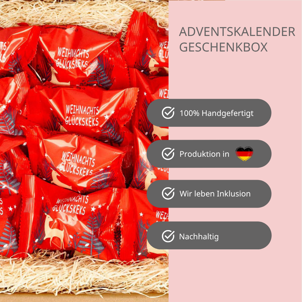 Adventskalender Glückskeks Box -Warum du diese Box kaufen solltest – 100 % handgemacht- Produktion in Deutschland- Wir leben Inklusion- nachhaltig