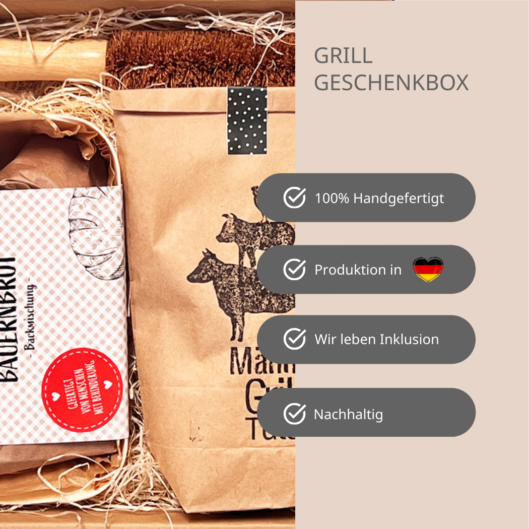 Grillbox für echte, ultimative Grillfans - lässt Männerherzen höher schlagen. Warum du diese Box kaufen solltest – 100 % handgemacht- Produktion in Deutschland- Wir leben Inklusion- nachhaltig