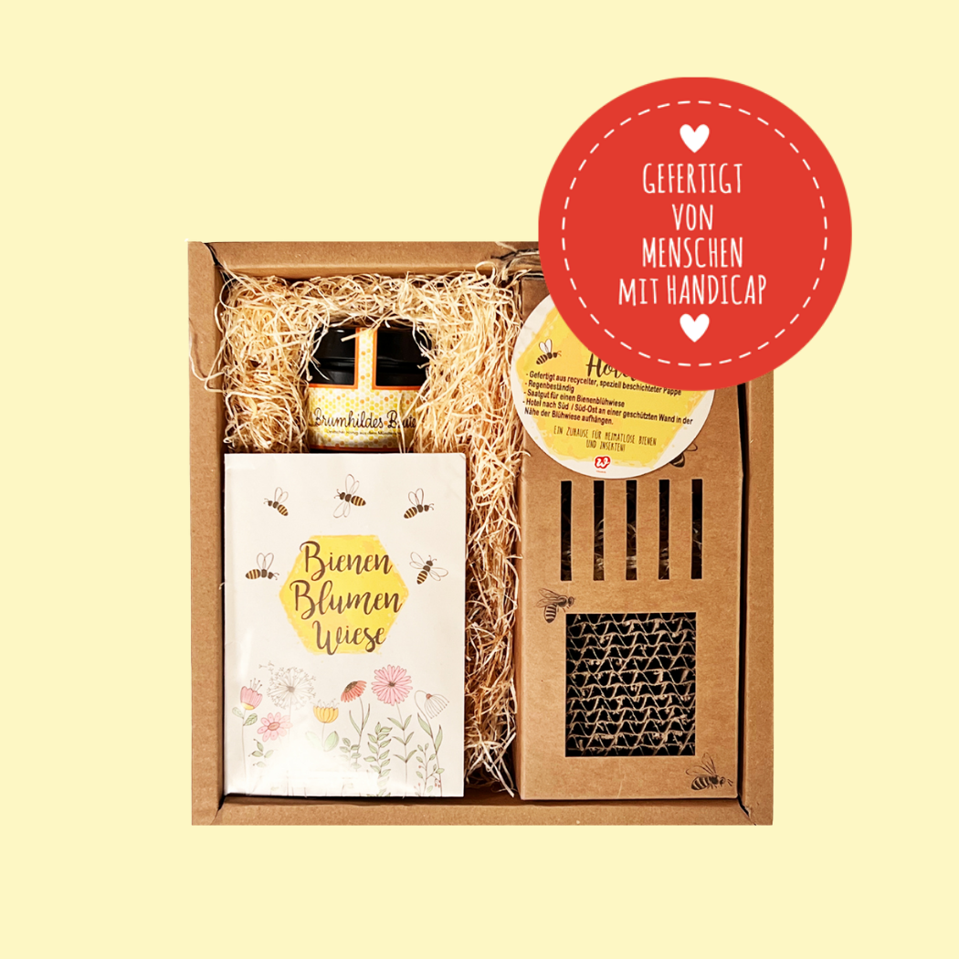Geschenkbox für Gartenfreunde mit Bienenhotel -Gefertigt von Menschen mit Behinderung