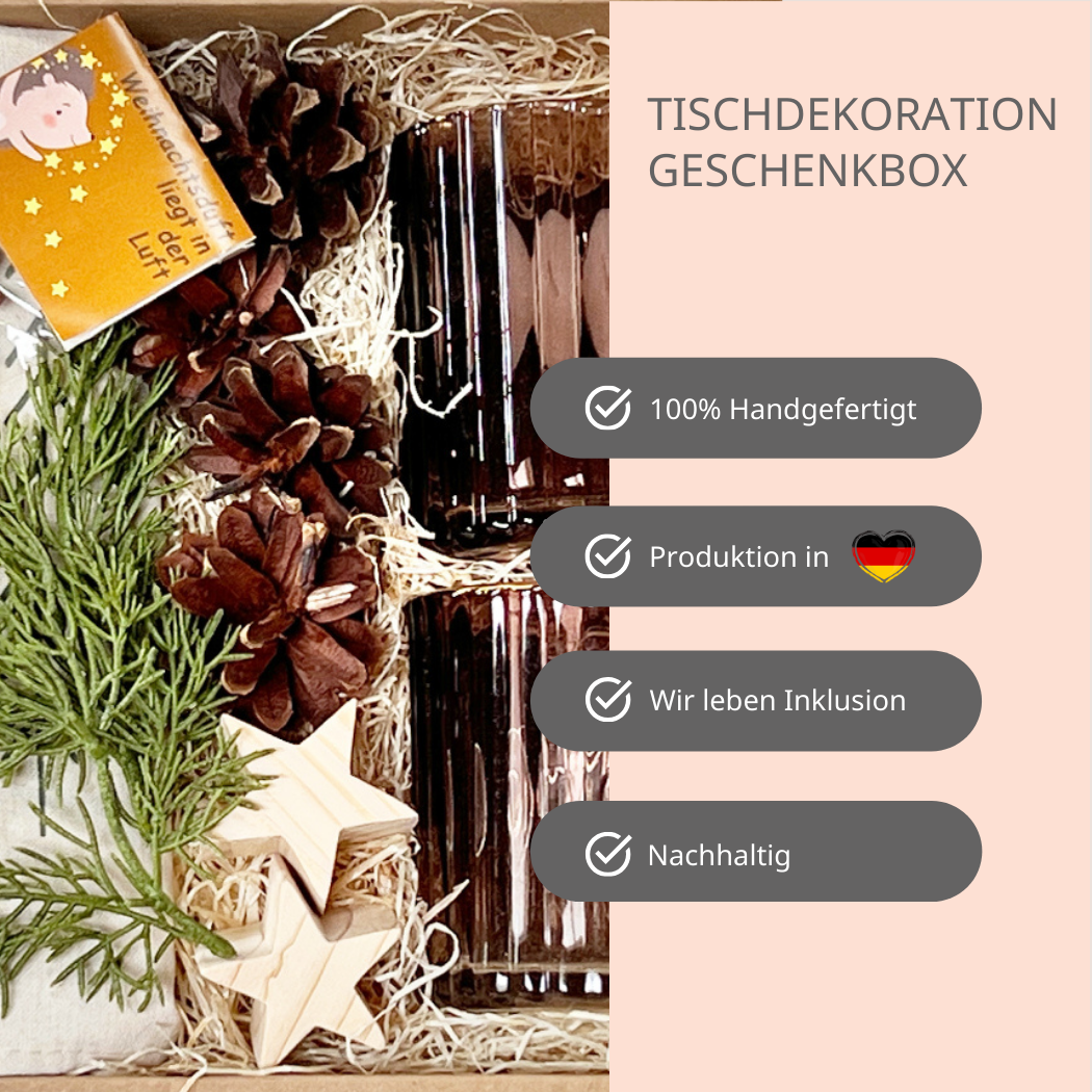 Weihnachtstischdeko Box- Warum du diese Box kaufen solltest – 100 % handgemacht- Produktion in Deutschland- Wir leben Inklusion- nachhaltig
