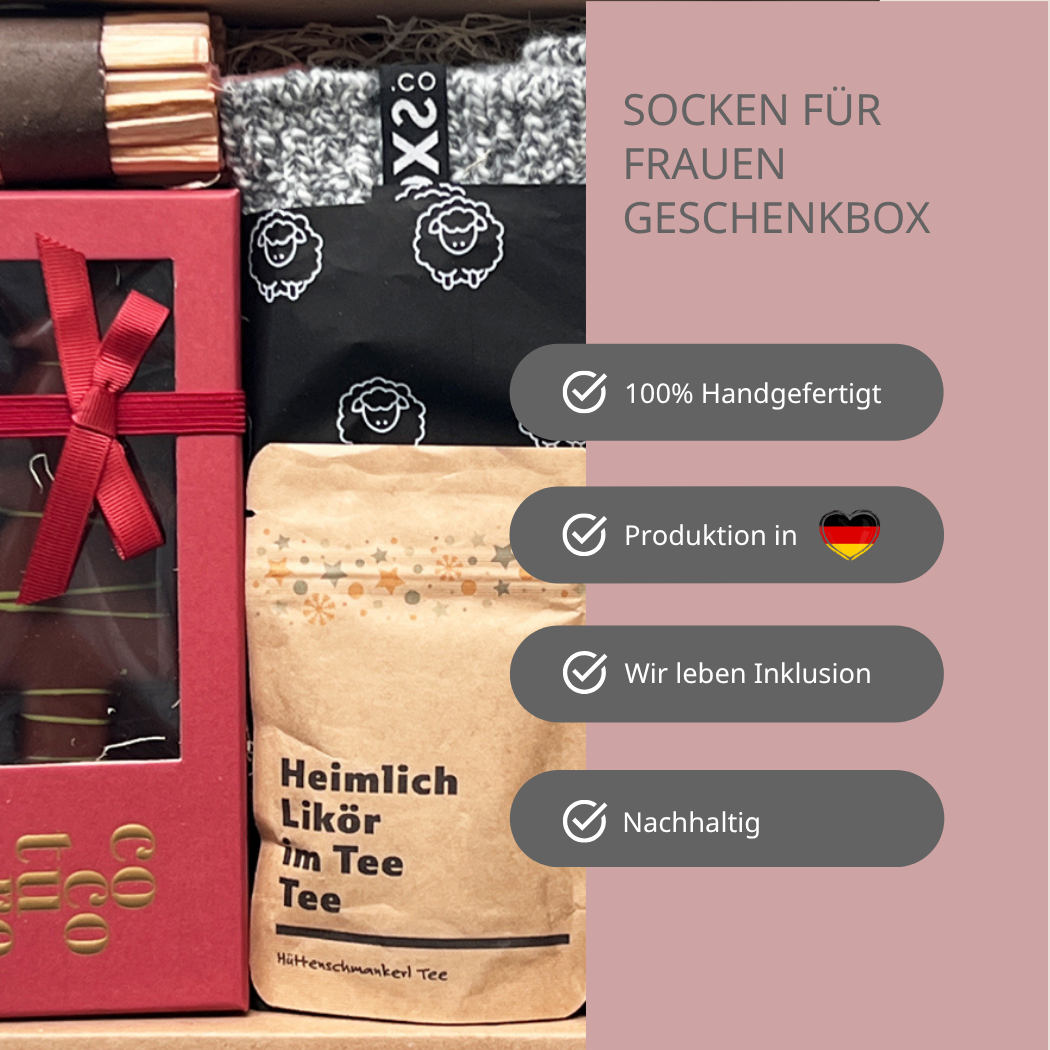 Socken Geschenk Box zu weihnachten - nützliches Weihnachtsgeschenk für Frauen: Warum du diese Box kaufen solltest – 100 % handgemacht- Produktion in Deutschland- Wir leben Inklusion- nachhaltig