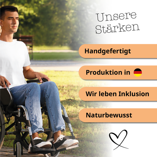 Unsere Stärken: Handgefertigt, Produktion in Deutschland, Inklusiv, Naturbewusst