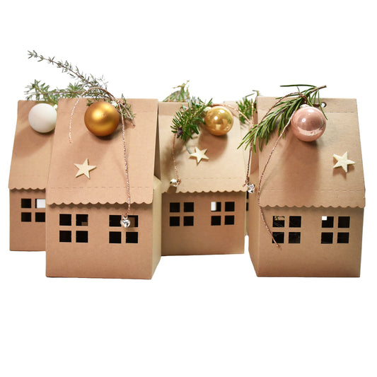 Geschenk verpacken leicht gemacht – Dein Bastelset für 6 weihnachtliche Häuschen