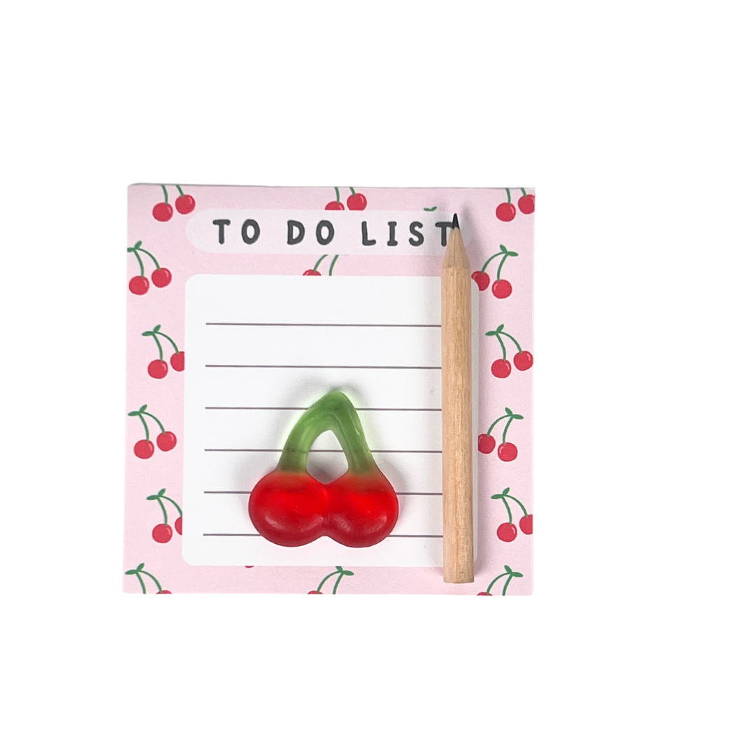 To do Block mit Kirschen und Bleistift