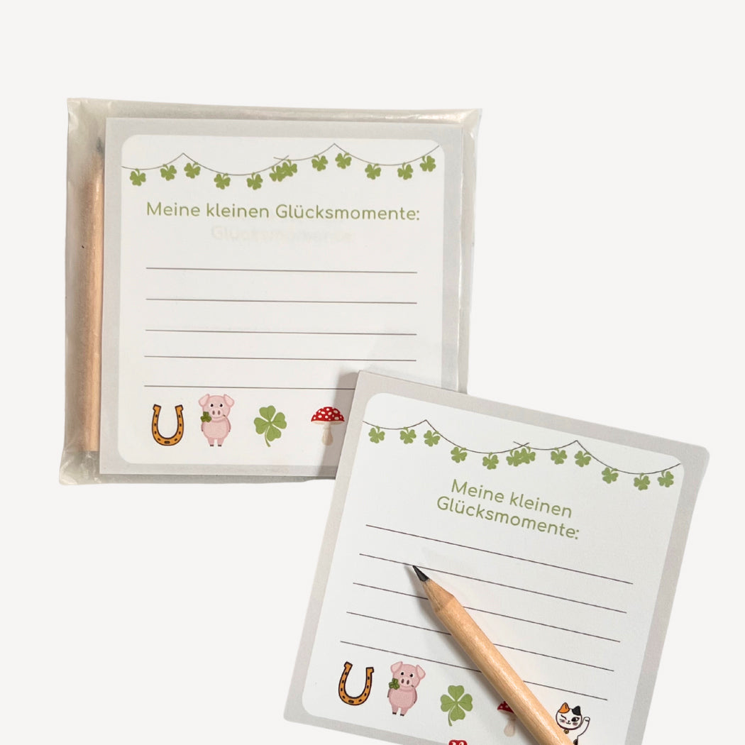 Glücksblock mit Bleistift - Dein Glücksmomente Geschenk