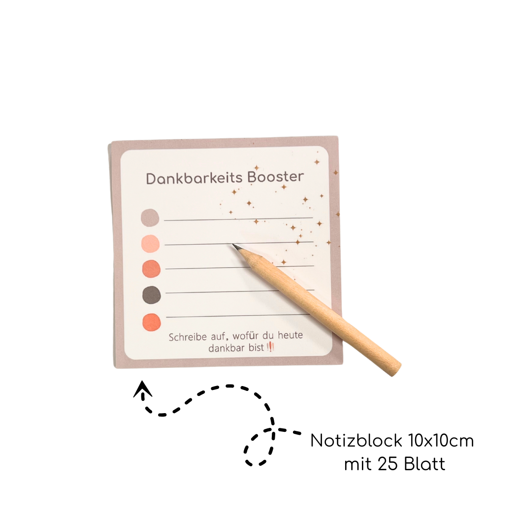 Dankbarkeits Bosster Block mit Stift, 10x10 cm mit 25 Blatt