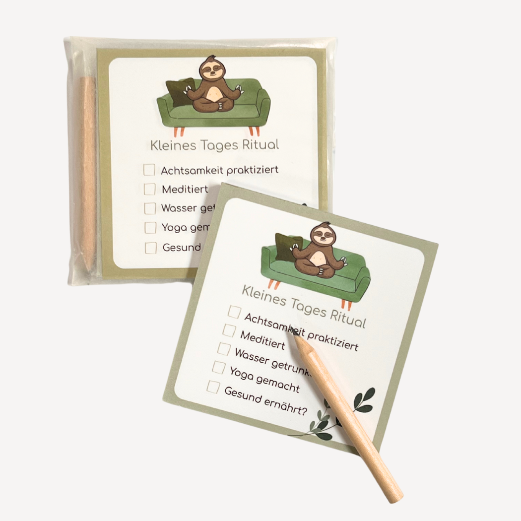 Kleines Tagesritual Block mit Stift fuer einen strukturierten Alltag