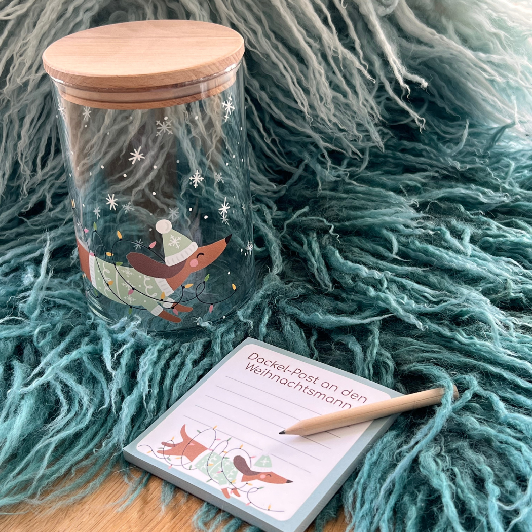 Dackelalarm: Vorratsglas und Dackel Notizblock als Geschenkset