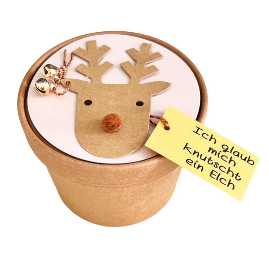 Weihnachtsgeschenk für Freund – Rentierbecher mit Humor gefüllt mit Cappuccino Balls