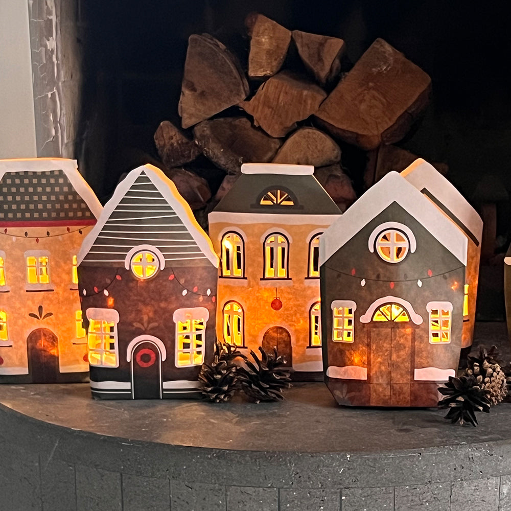 Weihnachtsdeko beleuchtet: Lichttüten 3er Set natur für eine Lichterstadt