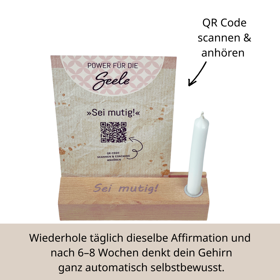 Kleines Mutmacher Ritual - QR Code von der Karte scannen, Kerze an und Coaching anhören