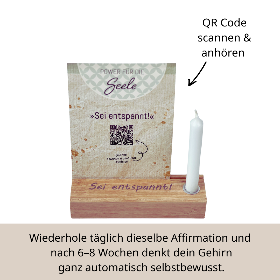 Entspannungsritual mit Kerzenhalter und Coaching mit QR Code