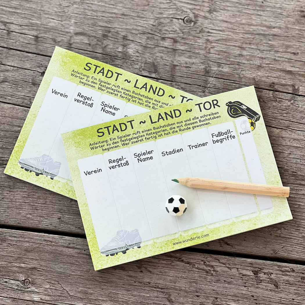 Stadt Land Fußball – Stadt-Land-Tor Spiel im Taschenformat  mit 2 Spielblöcken