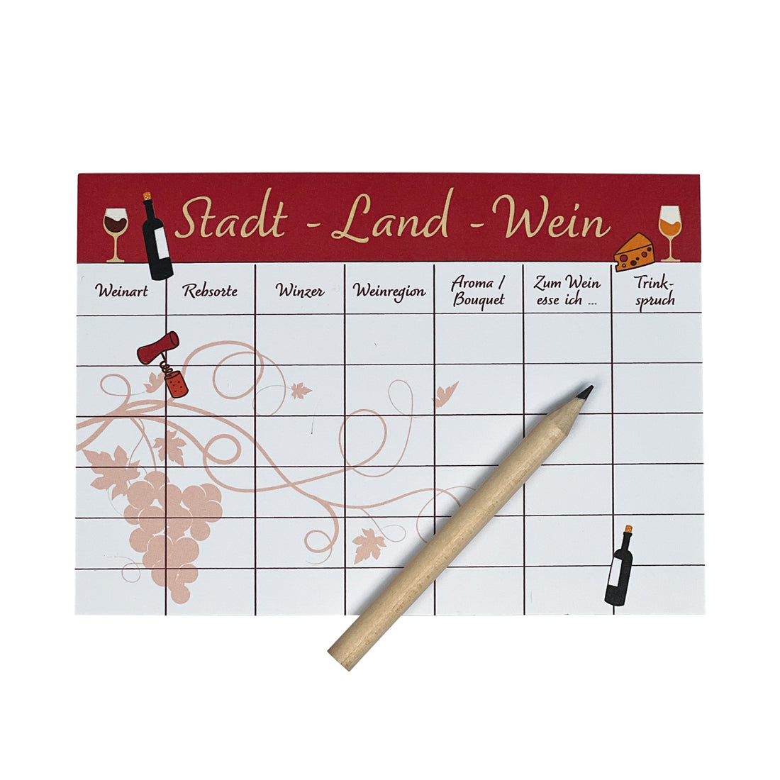 Stadt Land Wein Spiele Block