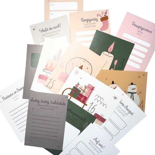 Emotionaler Adventsalender: 24 niedliche Karten zum Beschriften