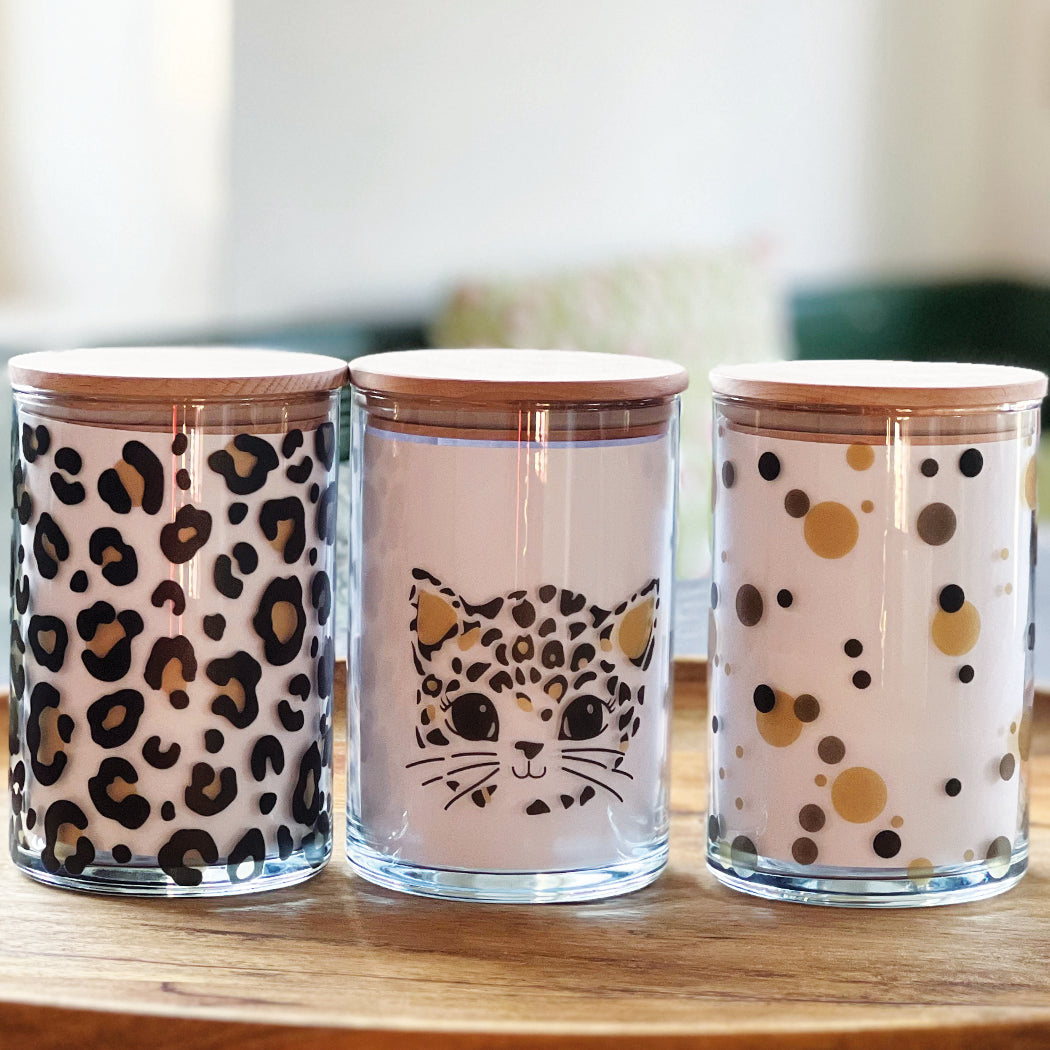 Glas mit Muster Katze und Leo