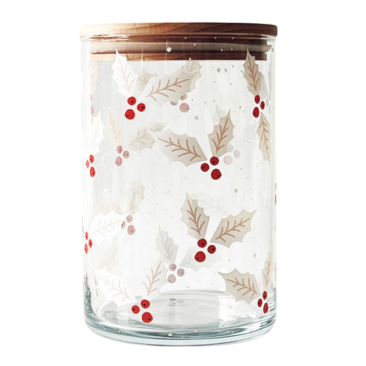 Keksdose aus Glas – Weihnachtszauber mit Ilexblättern