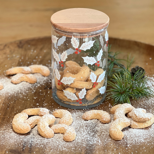 Glasdose mit Holzdeckel für Plätzchen