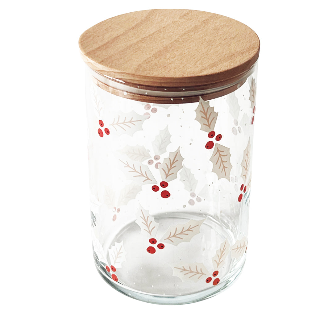 Keksdose aus Glas – Weihnachtszauber mit Ilexblättern