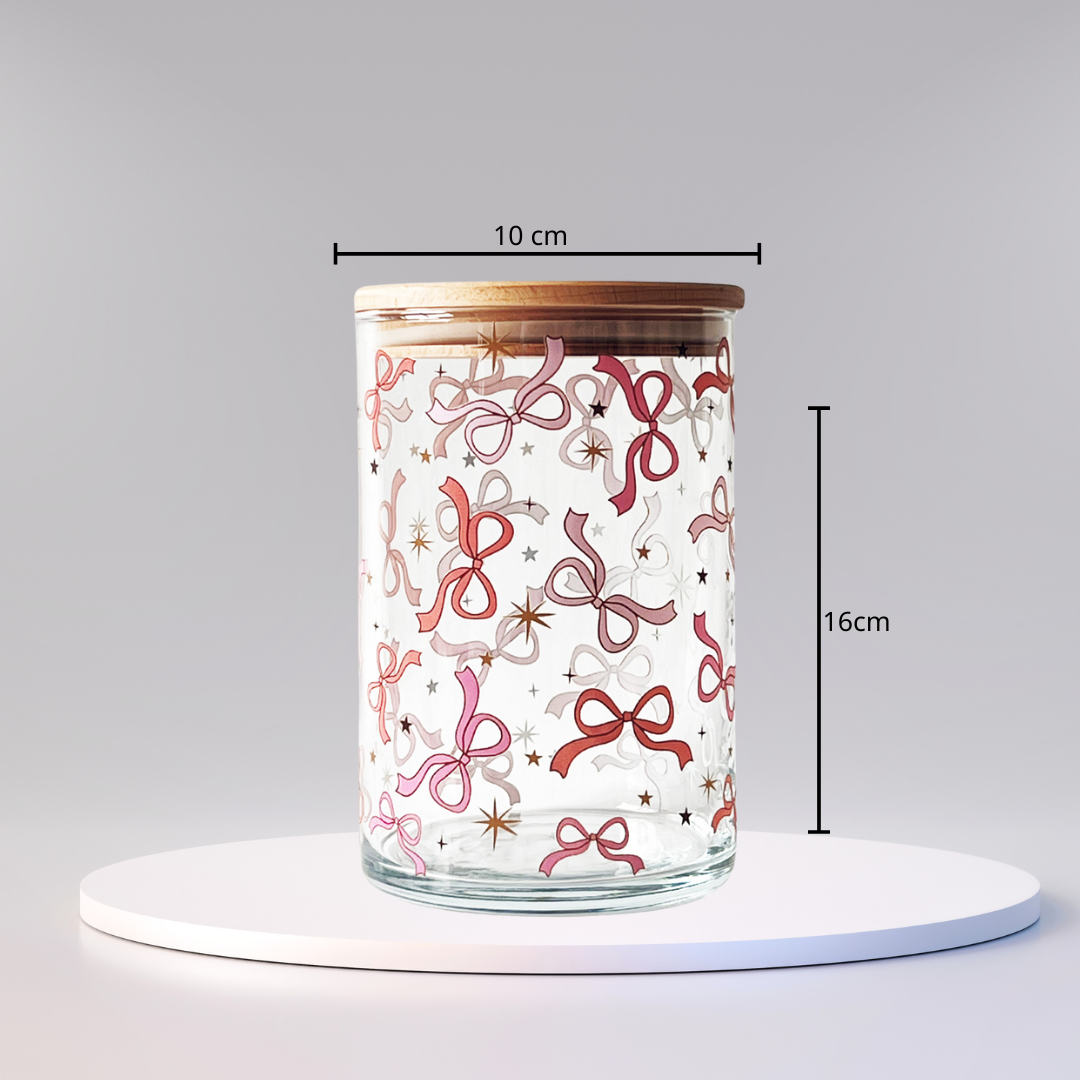 Süßigkeiten Glas mit Deckel aus Holz und Schleifen Design