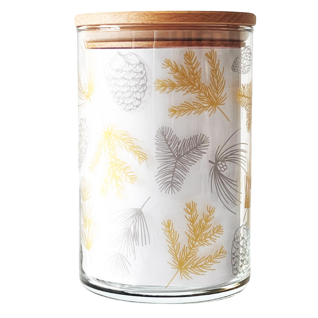 Glasdose mit Holzdeckel – Weihnachtsglanz mit Tannengold
