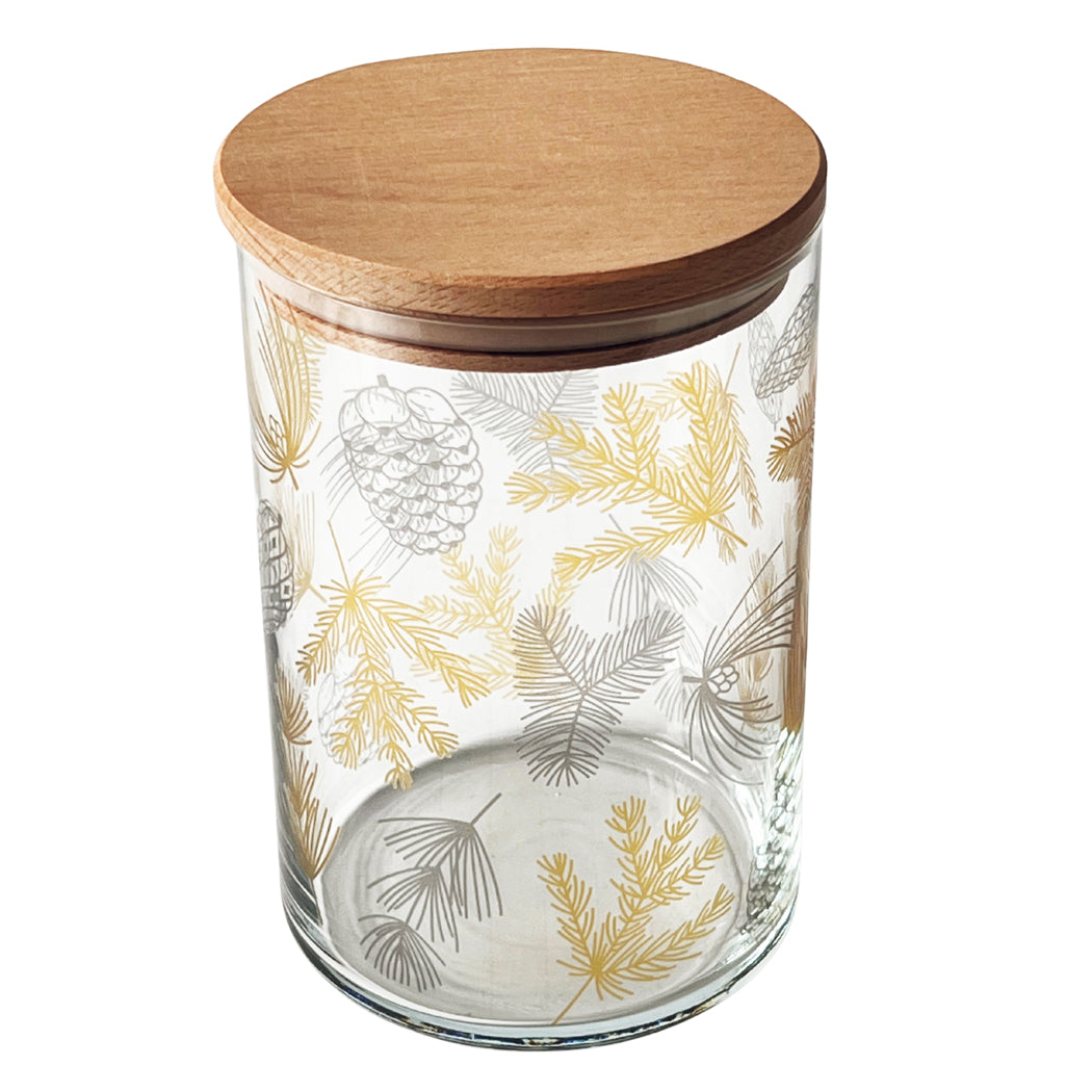 Glasdose mit Holzdeckel – Weihnachtsglanz mit Tannengold