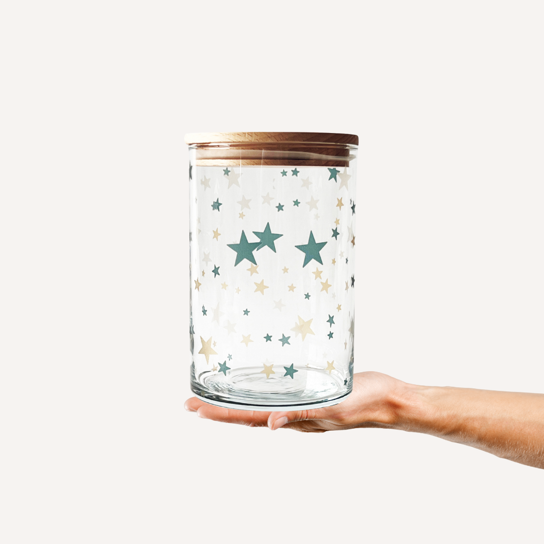 Sternenhimmel Bonbonglas mit Holzdeckel