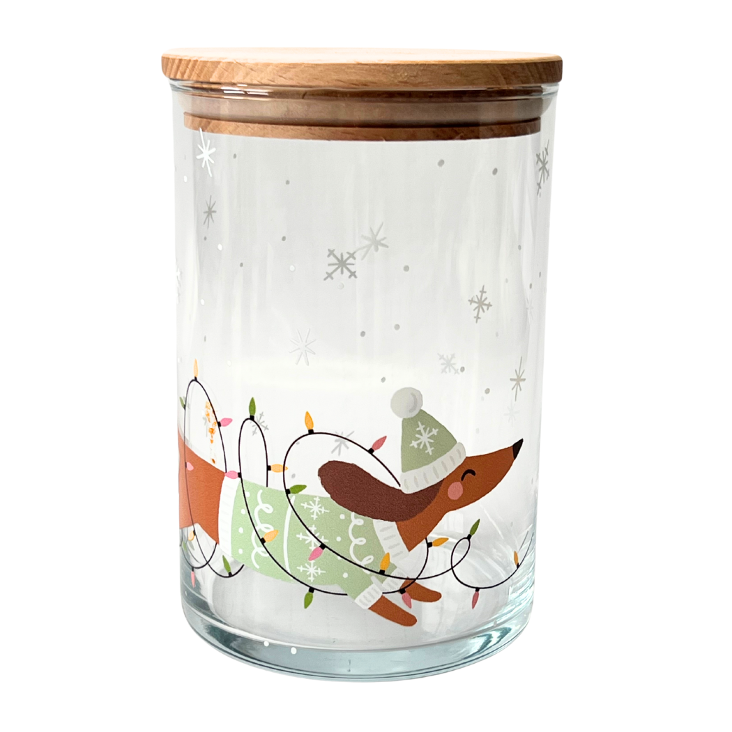 Plätzchenglas mit Dackelmotiv  und Holzdeckel