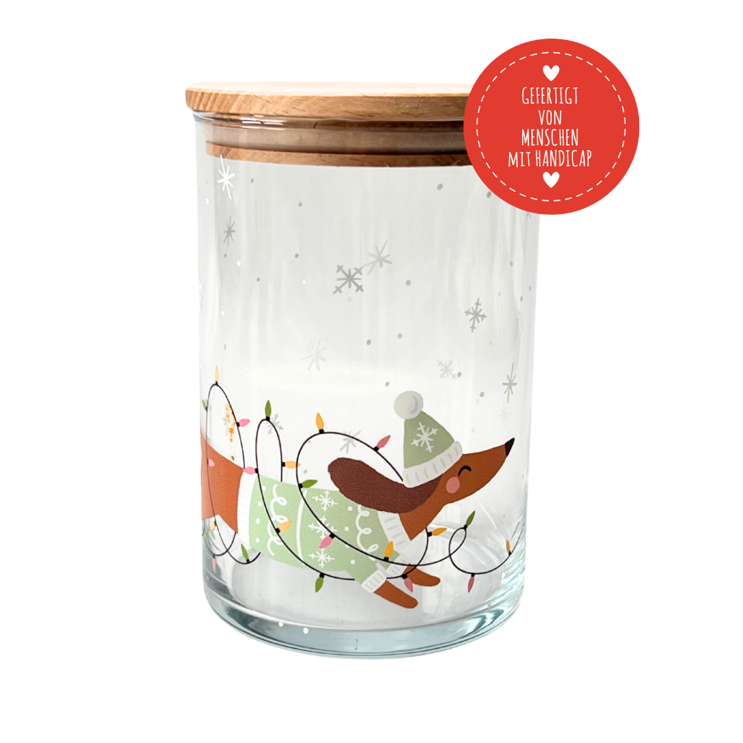 Vorratsglas mit Holzdeckel bedruckt von Menschen mit Behinderung