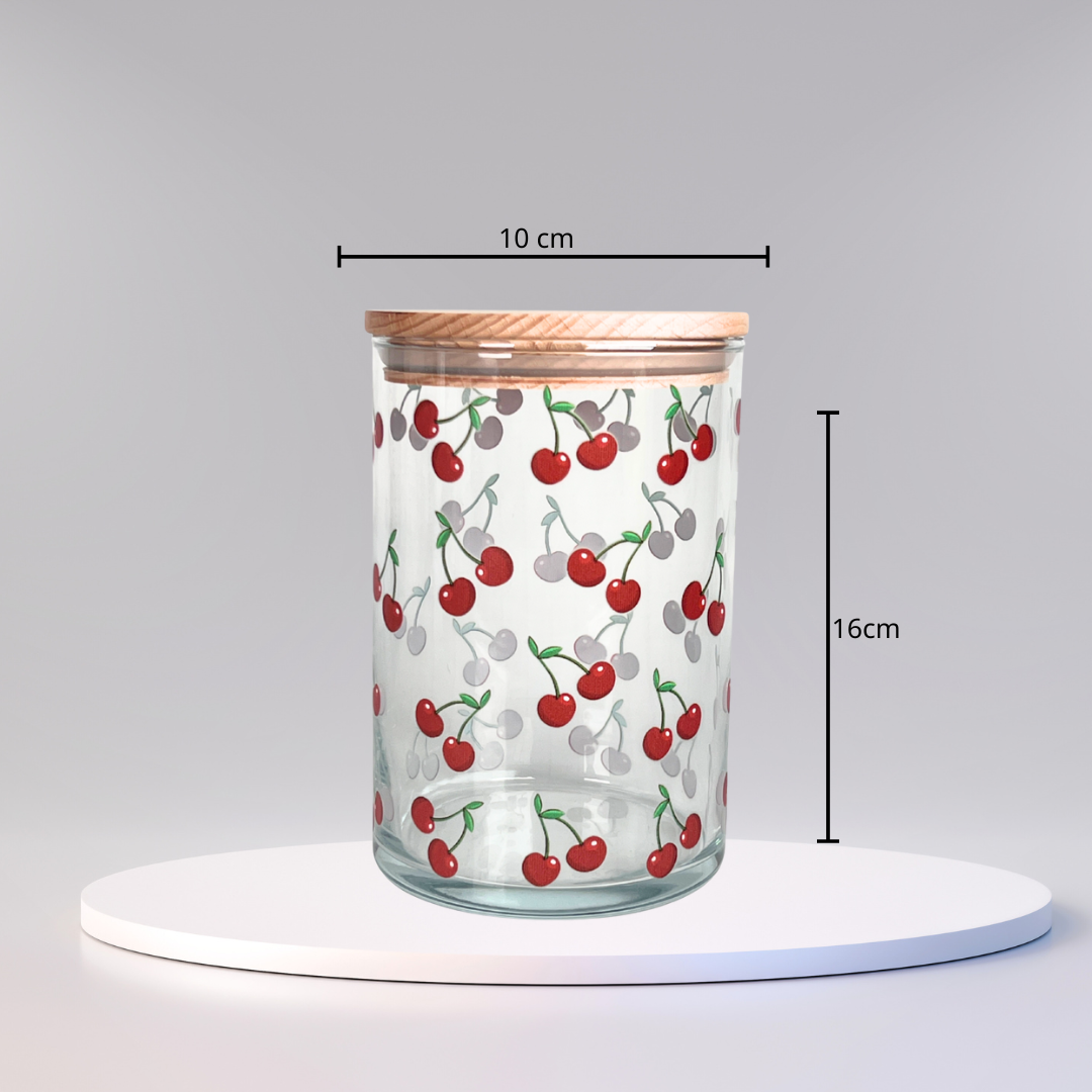 Glasdose Kirschenmotiv, rot , Größe 10x16cm