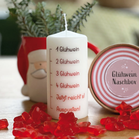 Weihnachtskerze mit Glühweinspruch