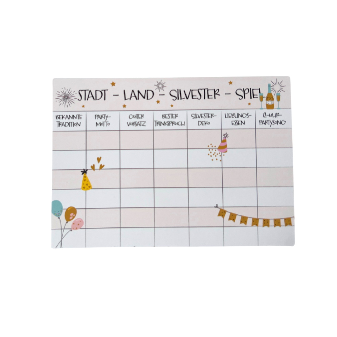 Silvester Spiel: Stadt – Land – Silvester Spieleblock 