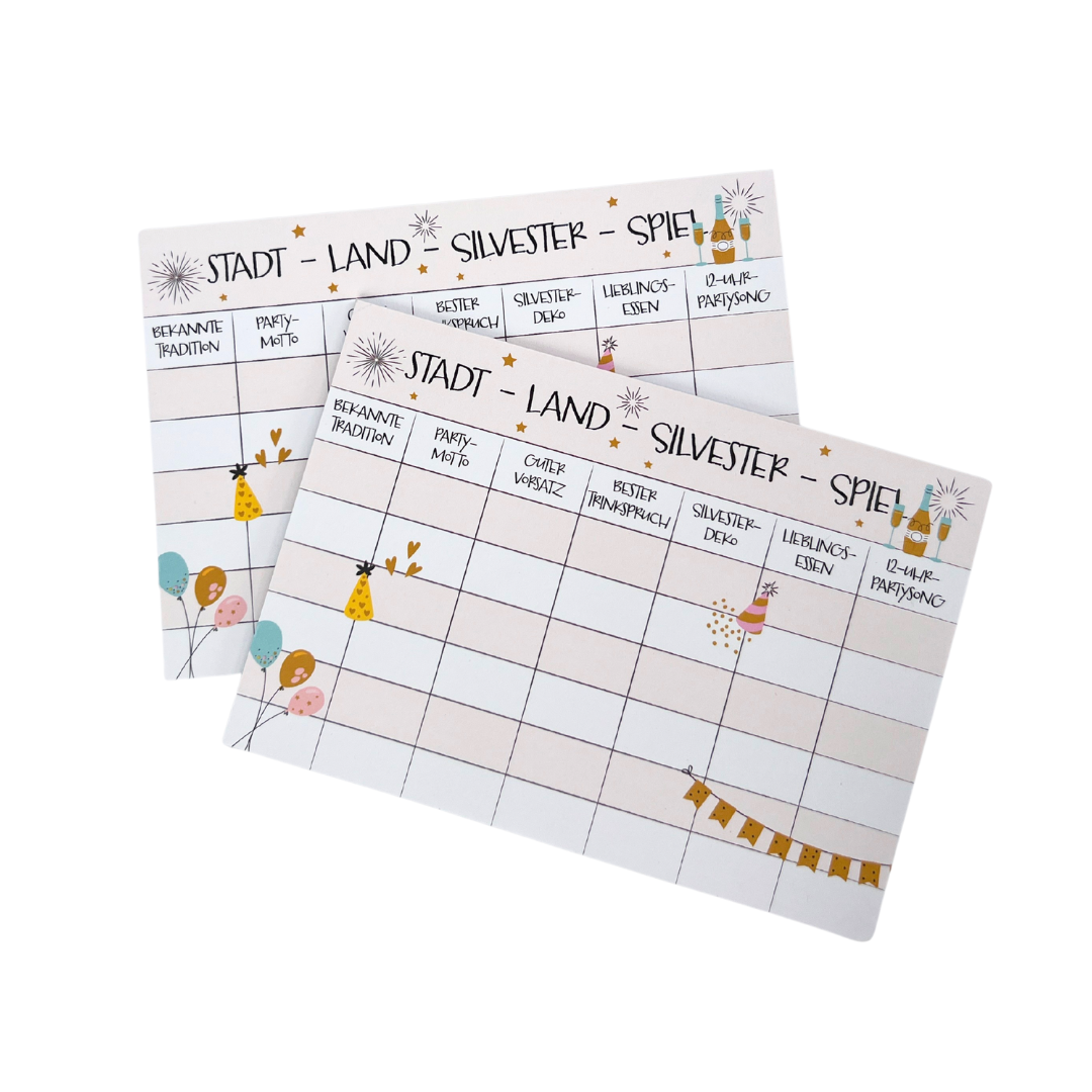 Silvester Spiel: Stadt – Land – Silvester Spieleblock für gesellige Runden