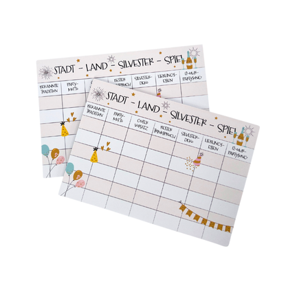 Silvester Spiel: Stadt – Land – Silvester Spieleblock für gesellige Runden