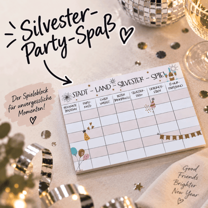 Silvester-Party-Spaß: Silvester Spiel: Stadt, Land, Silvester Spieleblock für gesellige Runden