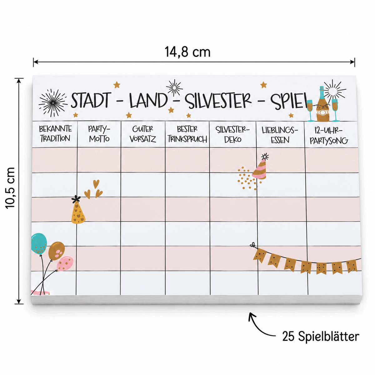 Silvester Spiel: Stadt, Land, Silvester Spieleblock, Breite 14,8 cm, Höhe 10,5 cm