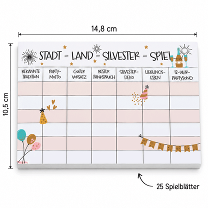 Silvester Spiel: Stadt, Land, Silvester Spieleblock, Breite 14,8 cm, Höhe 10,5 cm