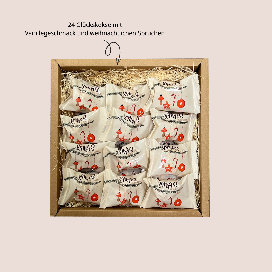 24x Weihnachtsglückskekse in der Box