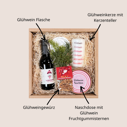Glühwein Geschenkbox mit Gewürz, Kerze und Naschbox