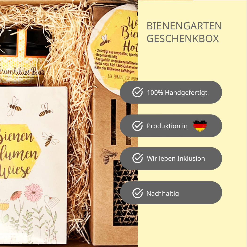 Geschenke für den Garten: Bienenhotel Geschenkbox – Natürlich Freude schenken-Warum du diese Box kaufen solltest – 100 % handgemacht- Produktion in Deutschland- Wir leben Inklusion- nachhaltig