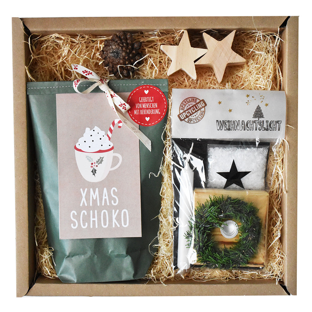 geschenke für die chefin-Geschenkbox mit Wundertüte und Weihnachtslicht