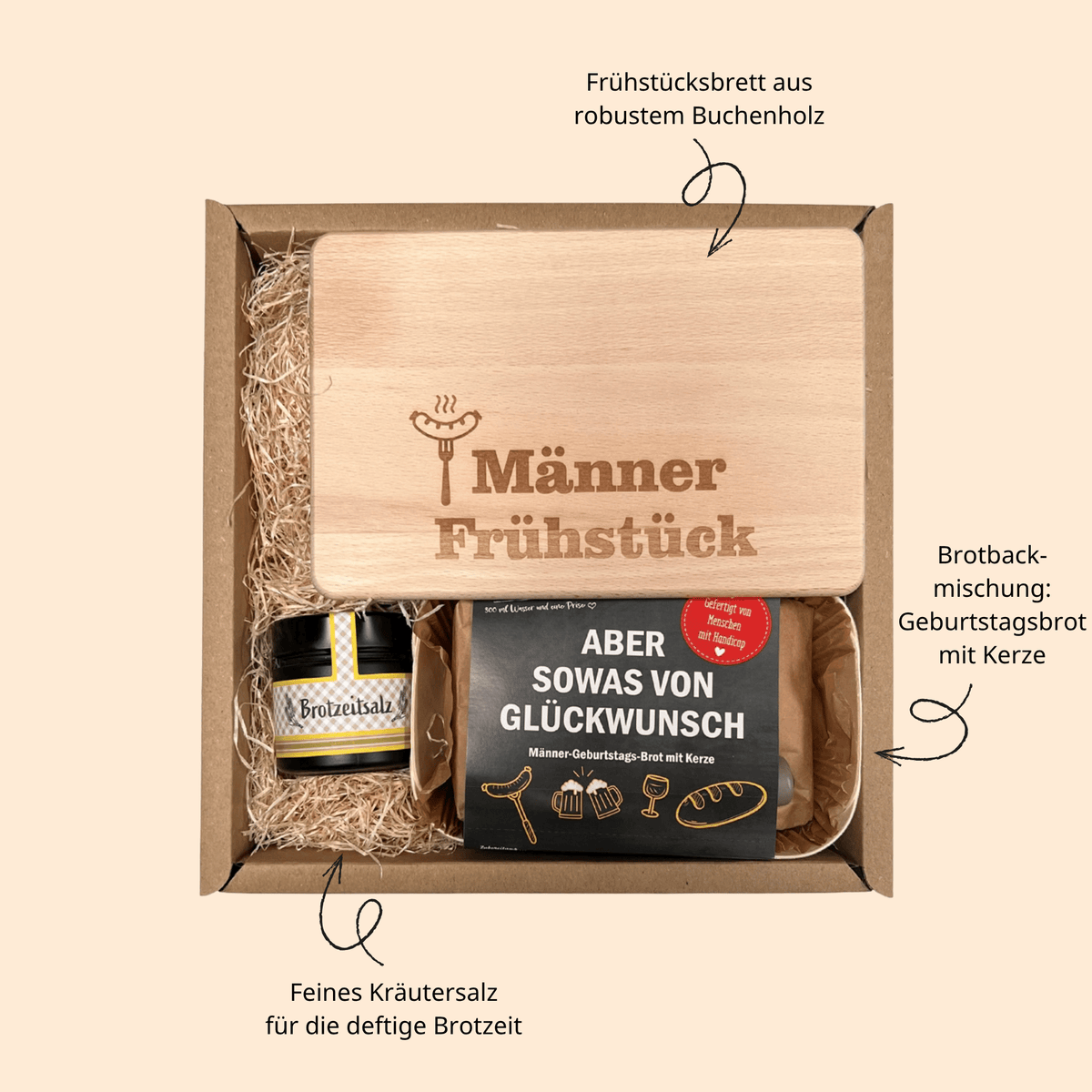 Männer Geburtstagsbox mit Brotbackmischung und Kräutersalz