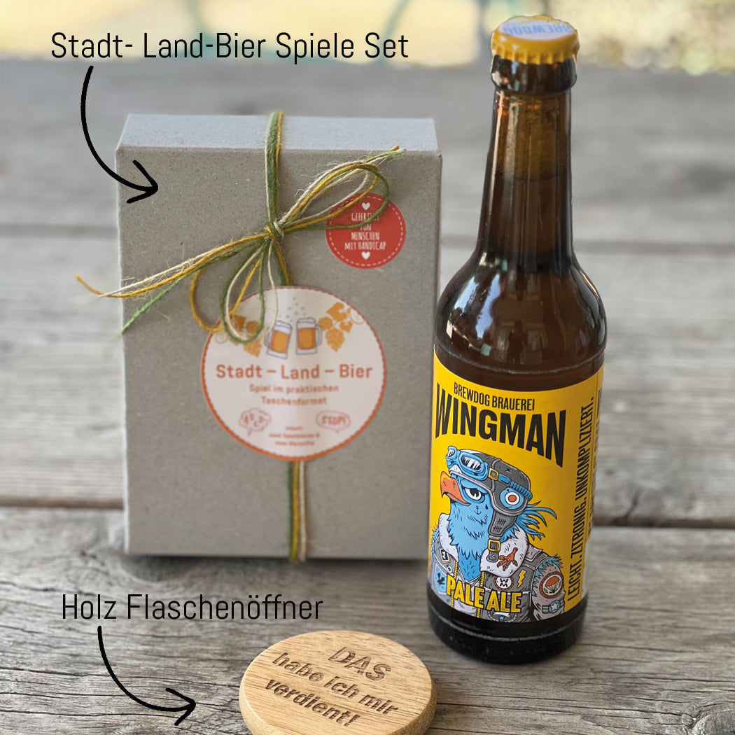 Bier mit Flaschenöffner und Spiel 