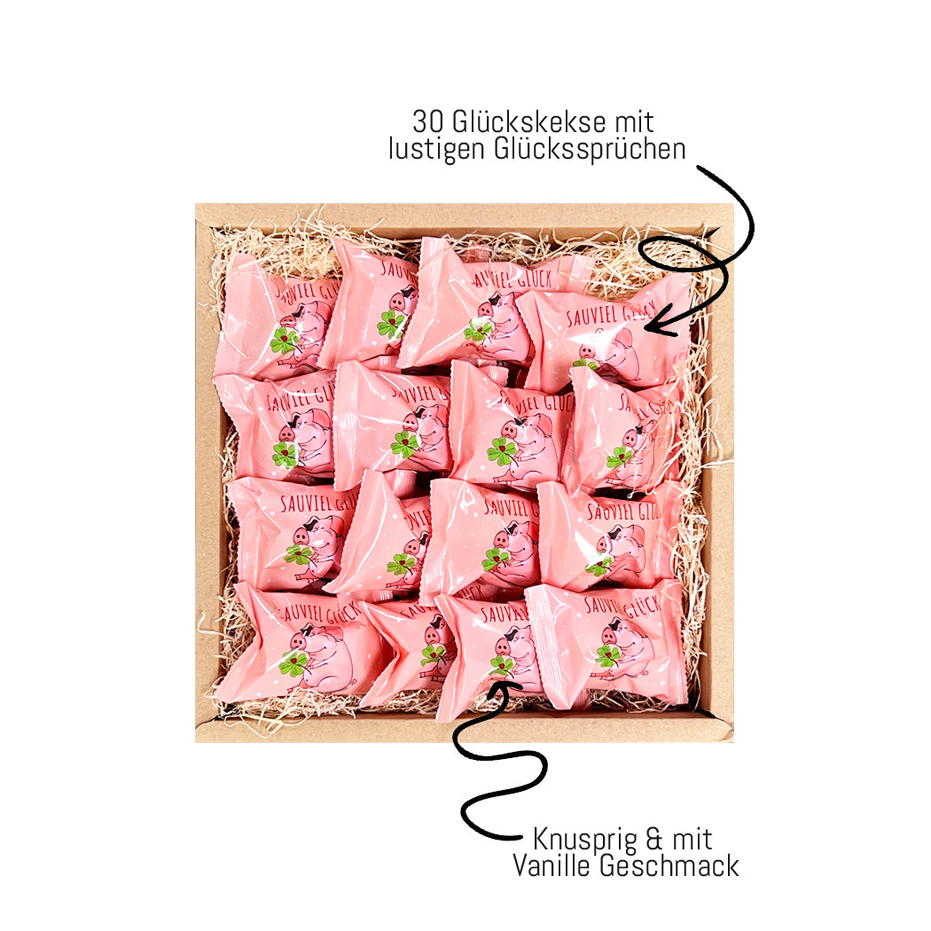 Geschenkbox mit 30 Glückskeksen die nach Vanille schmecken
