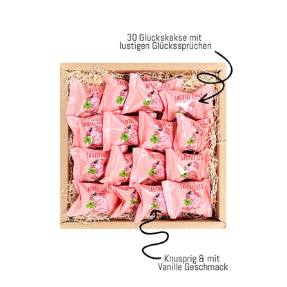 Geschenkbox mit 30 Glückskeksen die nach Vanille schmecken