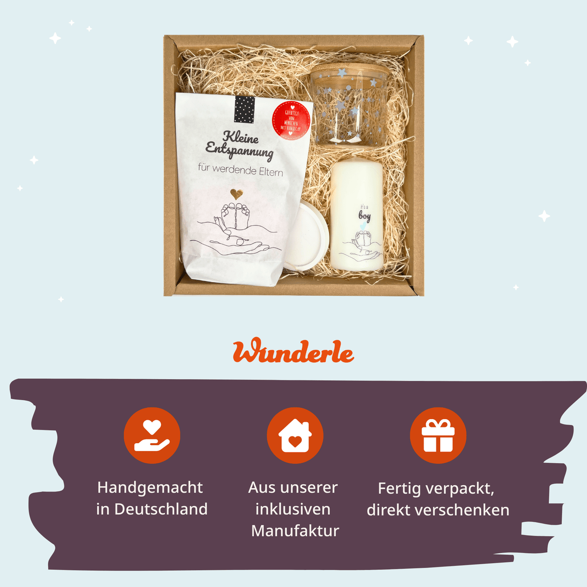 Geschenkbox zur Geburt Junge aus inklusiver Manufaktur