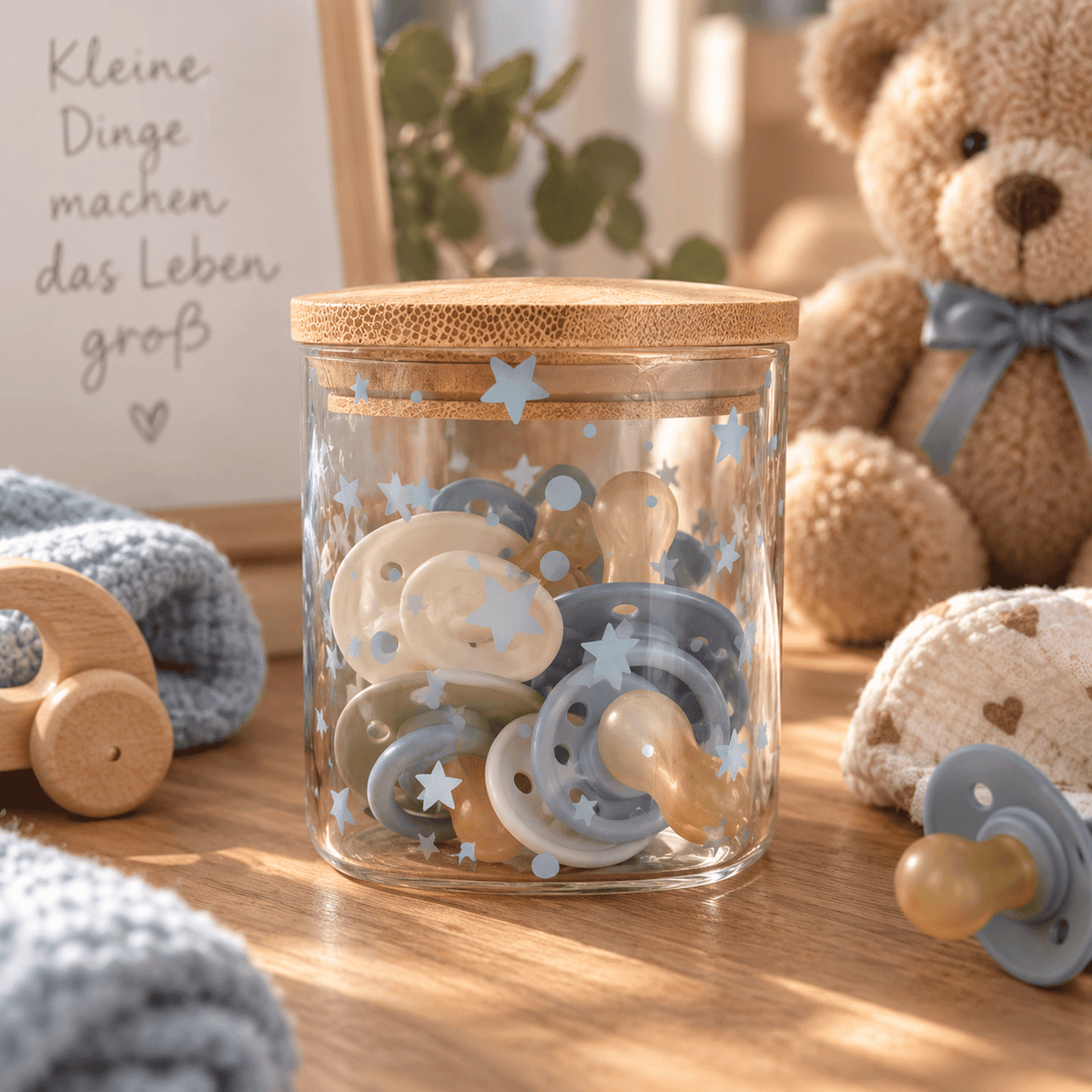 Schnullerglas zur Geburt Junge