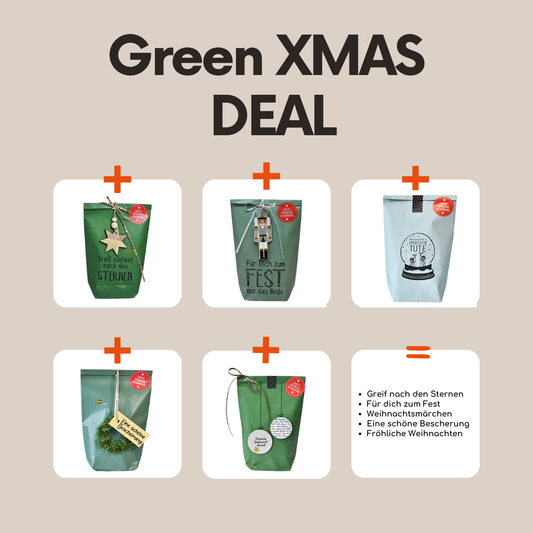 Geschenkebundle zur Weihnachtszeit in Grüntönen